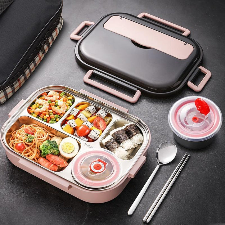 Ink pink double-layer lunch box with clear lid, divided trays, and round food cups