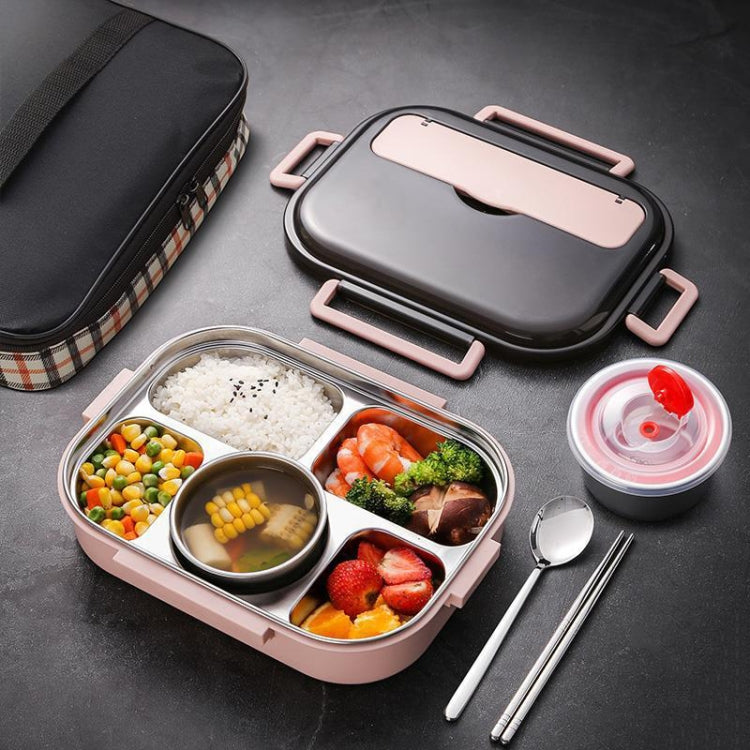 Ink pink double-layer lunch box with clear lid, divided compartments, and round food cups