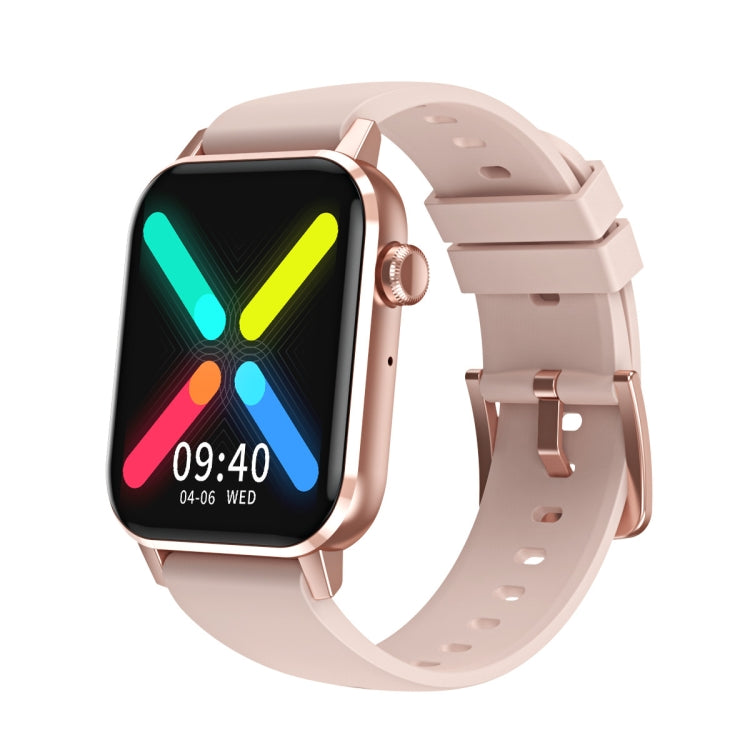 Pink smartwatch with rainbow heart icon screen and pink silicone sport band