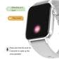 White smartwatch with blank screen and purple motion icon, on white silicone band