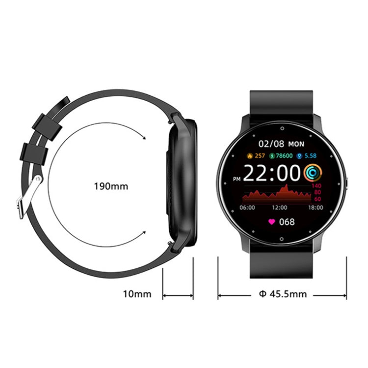Heart rate monitoring smartwatch with black silicone strap, side profile and round display