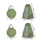 Green portable camping shower privacy tent with size diagram: 58x58cm and 120x120cm