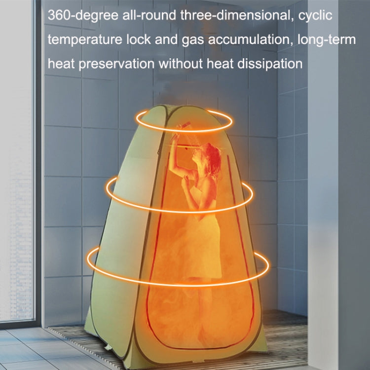 Green camping shower tent with warm internal heater light