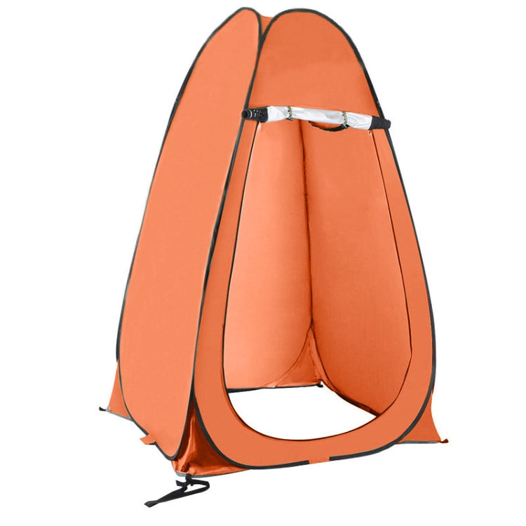 Portable camping shower privacy tent, orange fabric with top support bar and front door opening