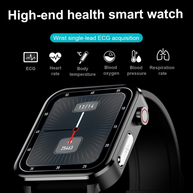 Bluetooth smartwatch with black silicone strap and dark blue face, heart-rate graphic on screen