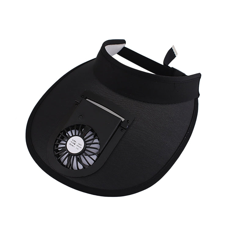 Black sunshade fan hat with large curved brim and built-in cooling fan module