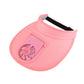 Pink sunshade fan hat with large curved brim and built-in cooling fan module