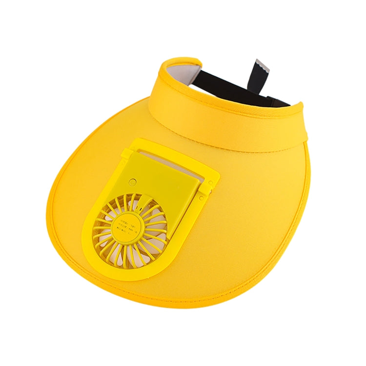 Fluorescent yellow sunshade fan hat with large curved brim and built-in cooling fan module