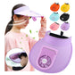 Purple sunshade fan hat with curved brim, built-in fan, and adjustable chin strap