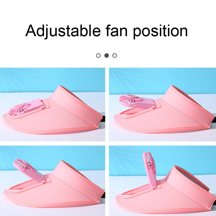 Pink sunshade fan hat with adjustable fan position on a tilting mount