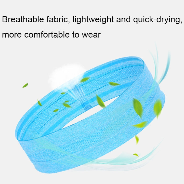 Blue sweat guide headband made of breathable knit fabric.