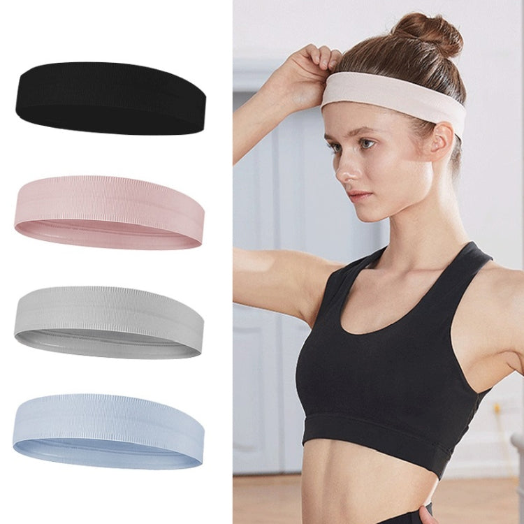 Silicone non-slip headband set with model wearing pink band; black and gray shown
