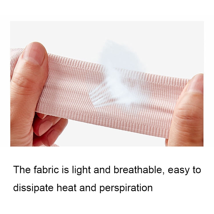 Pink silicone non-slip headband, hands holding ribbed breathable fabric band