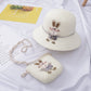 Children beach straw hat set with matching rabbit pouch bag, off-white