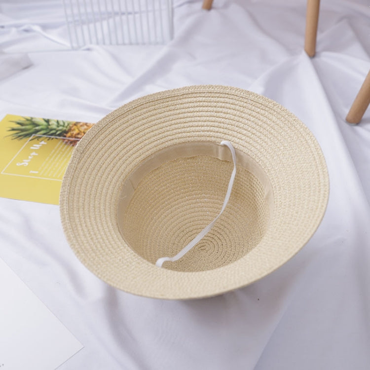 Children straw sun hat with open interior, off-white