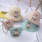 Kids 2-in-1 beach hat and bag set, woven straw, bunny patch, khaki pink mint