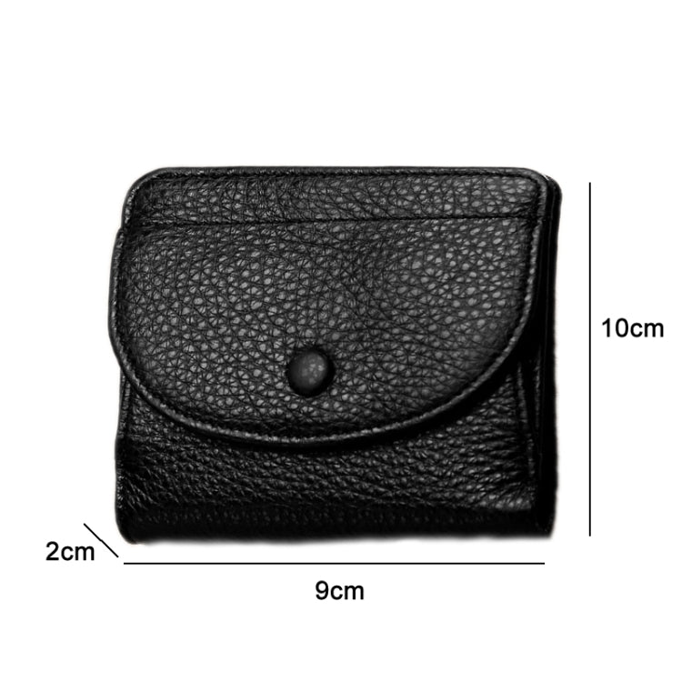 Black pebble-grain leather coin purse with rounded top snap closure