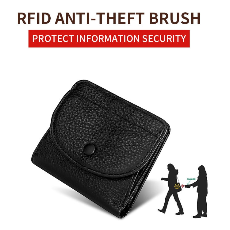 Black genuine leather tumbled coin purse with snap buckle and protective RFID style