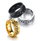 Set of rings: gold Roman numeral swivel chain ring with matching black and silver bands
