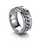 Steel-tone ring with chain texture band and roman numerals on outer side