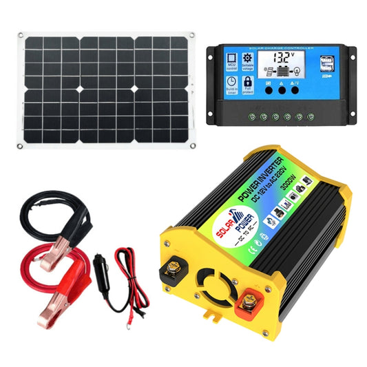Home Solar Generator Inverter+30A Controller+18W 12V Solar Panel, Specification:, Black 12V To 220V, Black 12V To 110V, Yellow 12V To 220V, Yellow 12V To 110V