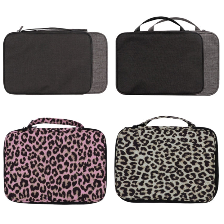 Apple Watch storage bag with long strap in black, gray, and leopard patterns, shown folded