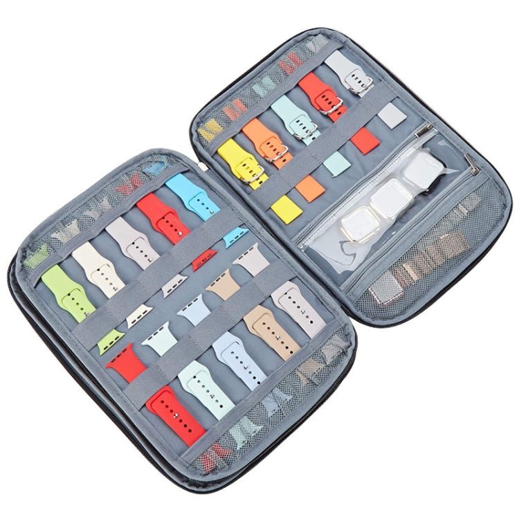 Apple Watch storage bag with long strap, gray open double organizer with band holders