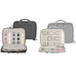 Double-layer cable organizer bags in black and grey, both open to show grid compartments