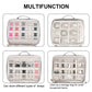 Grey double-layer storage bag with multiple grid pockets for small items and cables