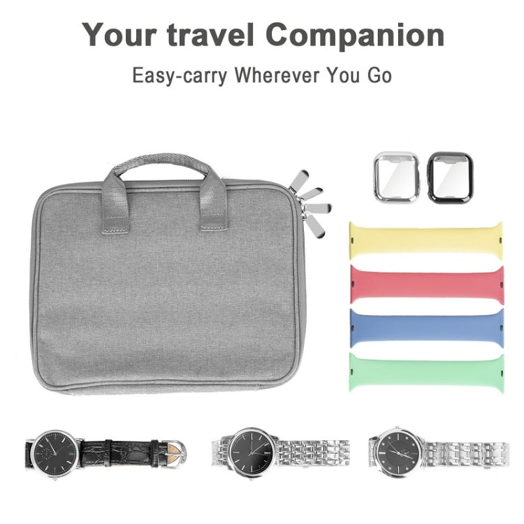 Grey portable double-layer organizer bag with top handle and side zipper pulls