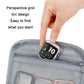 Gray storage bag open with mesh pocket organizer and smartwatch placed inside
