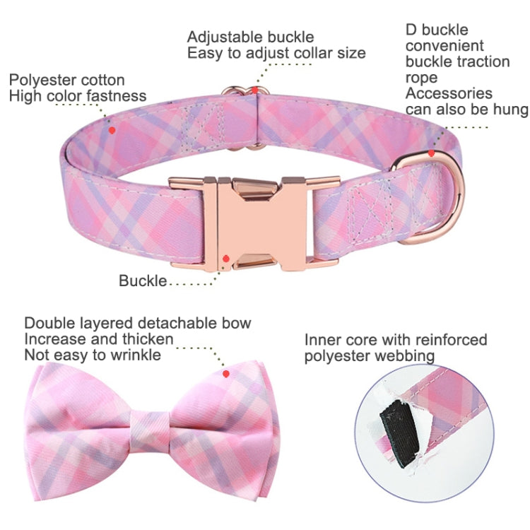 Rose Gold Buckle Pet Detachable Bow Collar, Size:, S 1.5x28-40cm, M 2.0x33-50cm, L 2.5x38-60cm, XL 2.5x43-70cm