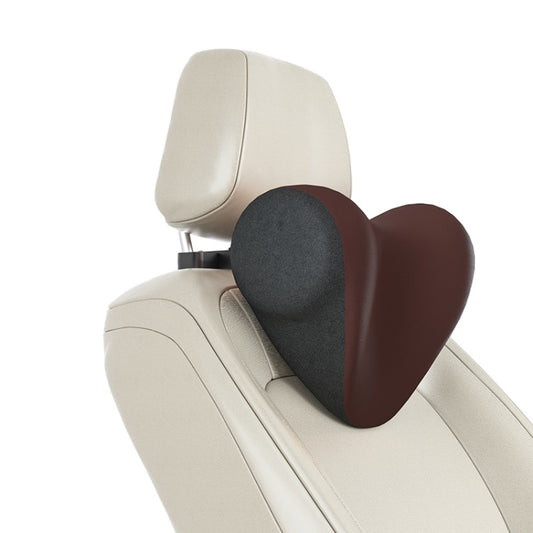 Car seat headrest neck pillow with U-shaped cushion, coffee brown accent on dark backing