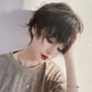 Dark brown short shaggy wig with natural bangs and tousled volume