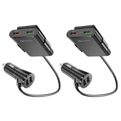 Black dual-pack car back-seat charger set with four USB ports and two cigarette plugs