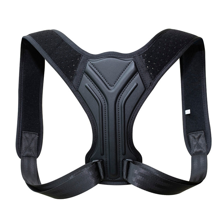 Black breathable posture correction belt with padded center back support and elastic straps