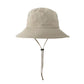 Light beige breathable drawstring fisherman hat, wide brim and two side eyelets