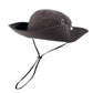Brown breathable drawstring fisherman hat with wide brim and chin cord drawstrings