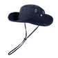 Navy breathable drawstring fisherman hat with wide brim and adjustable chin cords
