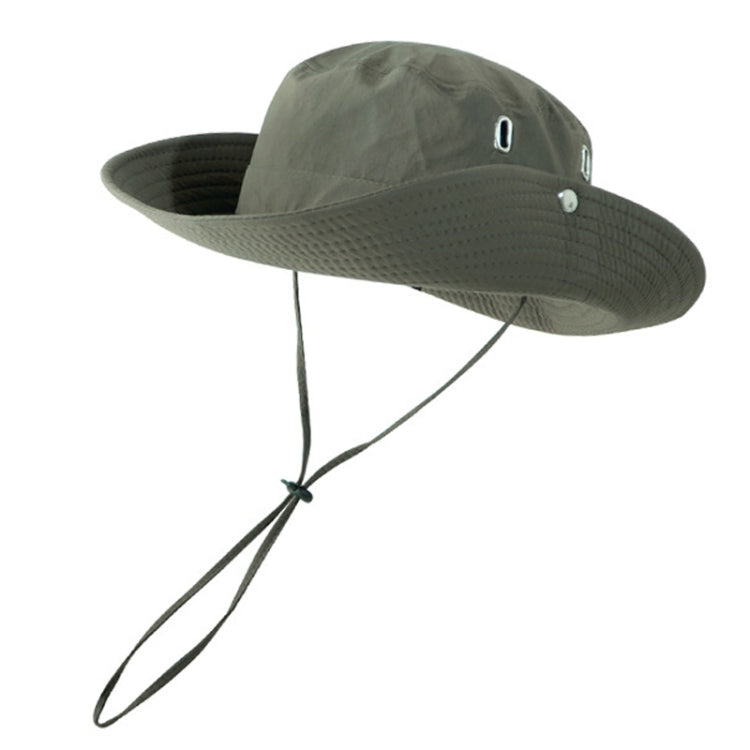Army green breathable drawstring fisherman hat with wide brim and adjustable chin cords