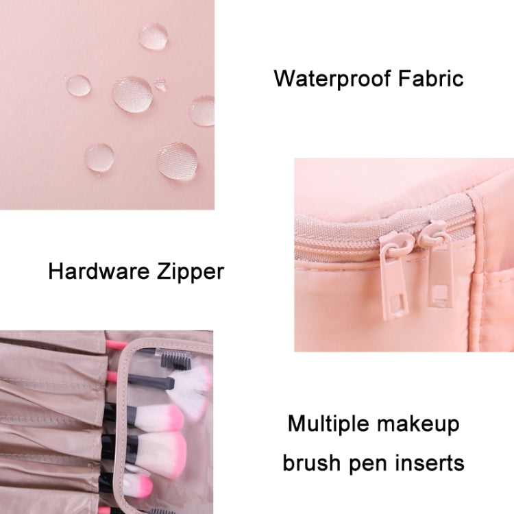 Waterproof cosmetic pouch with hardware zipper and multiple brush pen inserts