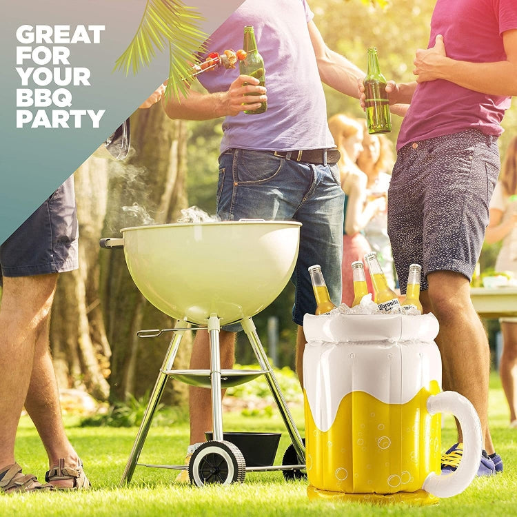 Inflatable PVC beer ice bucket with white top, yellow body, and front side handle