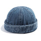 Denim blue denim melon cap with front brim and center seam crown
