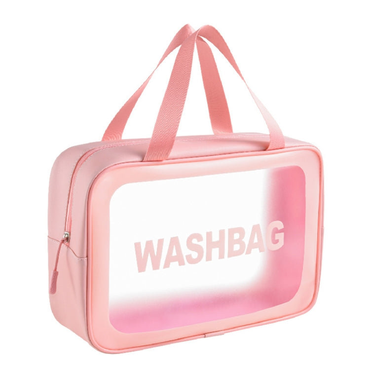 Pink PVC transparent waterproof cosmetic bag with zip top and carry handles