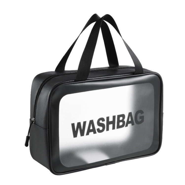 Black PVC transparent waterproof cosmetic bag with zip top and carry handles