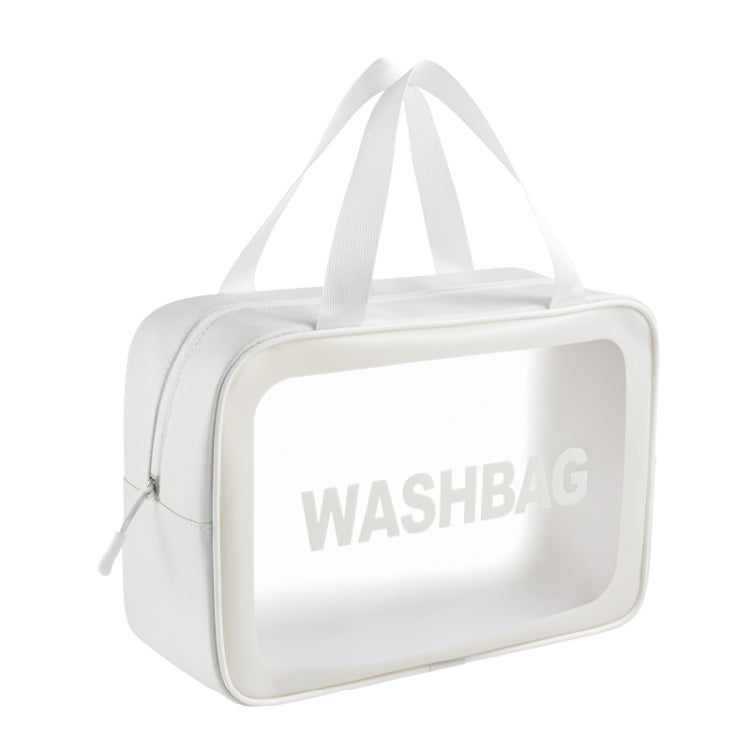 White PVC transparent waterproof cosmetic bag with zip top and carry handles
