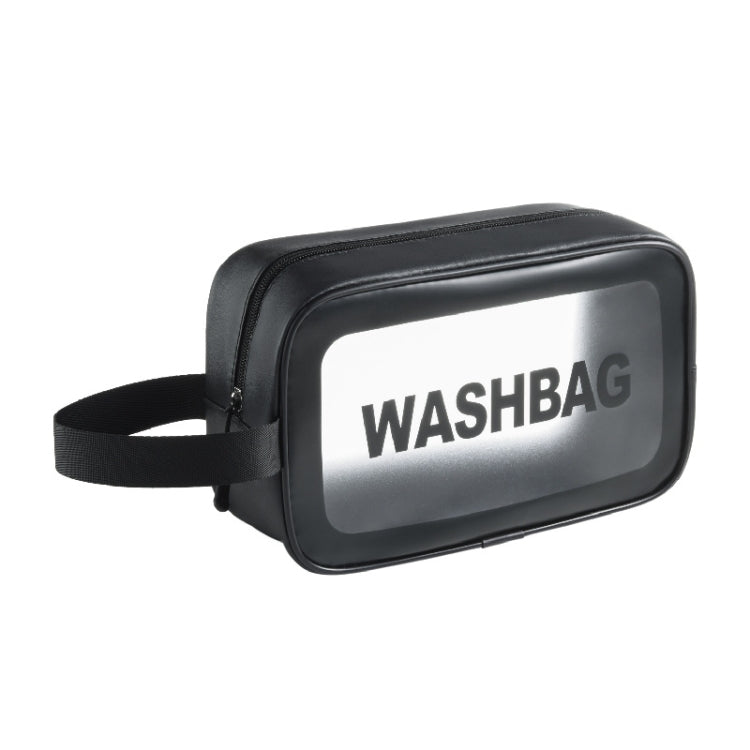 Black transparent waterproof cosmetic bag with zip closure and shoulder strap