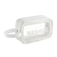 White transparent waterproof cosmetic bag with zip closure and shoulder strap