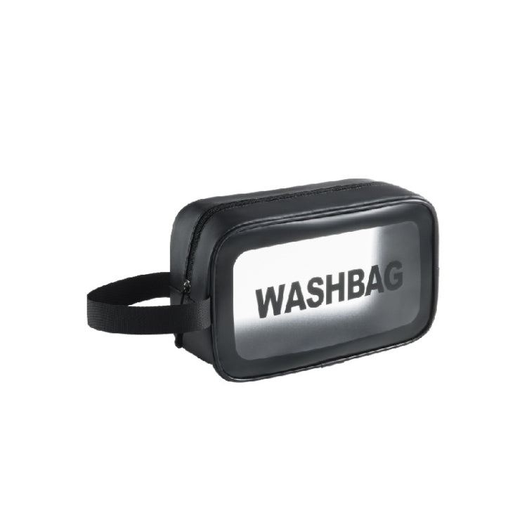 Black PVC waterproof cosmetic bag with transparent front and zip closure