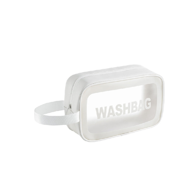 White PVC waterproof cosmetic bag with transparent front and zip closure